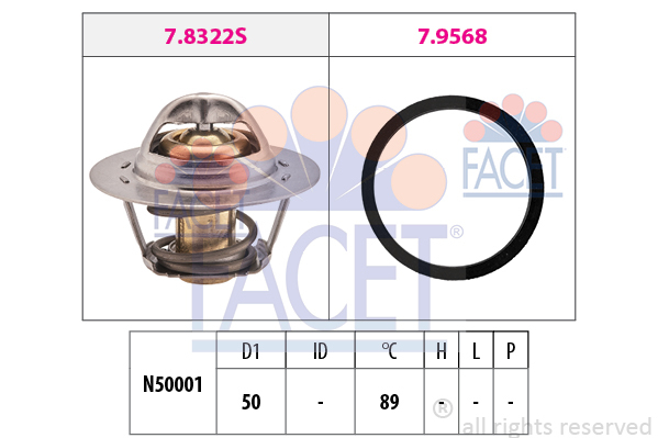 Termostat układu chłodzenia, Made in Italy - OE Equivalent 7.8322 FACET EPS