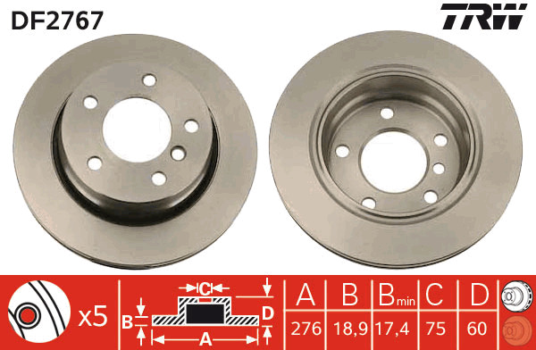 Tarcza hamulcowa DF2767 TRW
