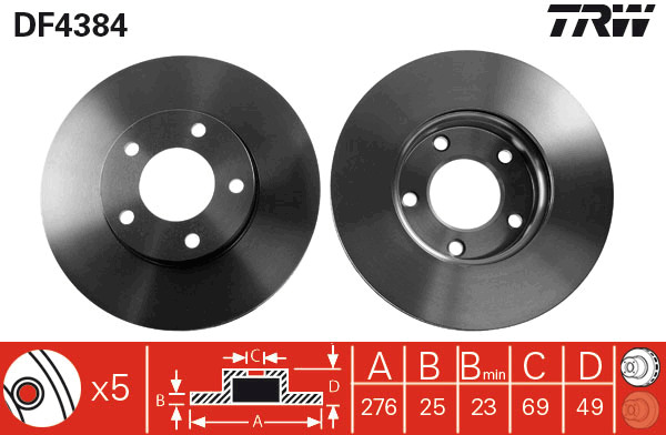 Tarcza hamulcowa DF4384 TRW