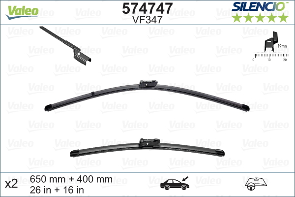 Pióro wycieraczki, SILENCIO FLAT BLADE SET 574747 VALEO