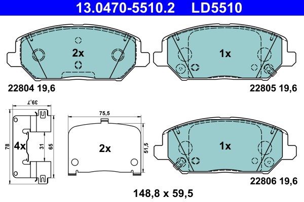 Klocki hamulcowe, zestaw 13.0470-5510.2 ATE