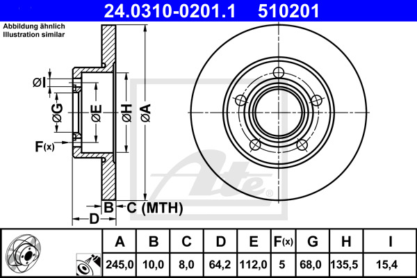 Tarcza hamulcowa, PowerDisc 24.0310-0201.1 ATE
