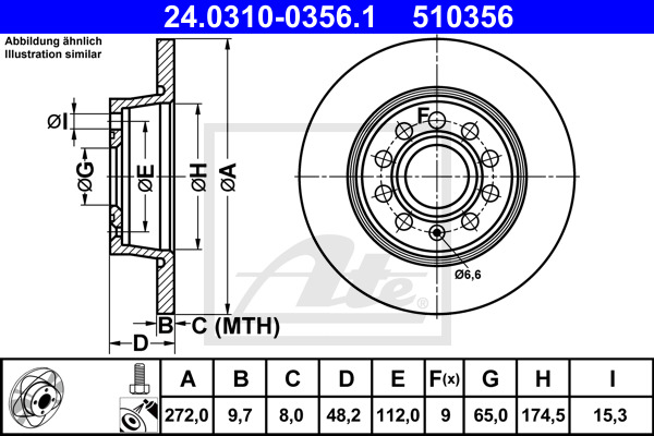 Tarcza hamulcowa, PowerDisc 24.0310-0356.1 ATE
