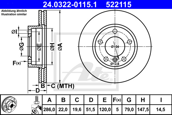 Tarcza hamulcowa, PowerDisc 24.0322-0115.1 ATE