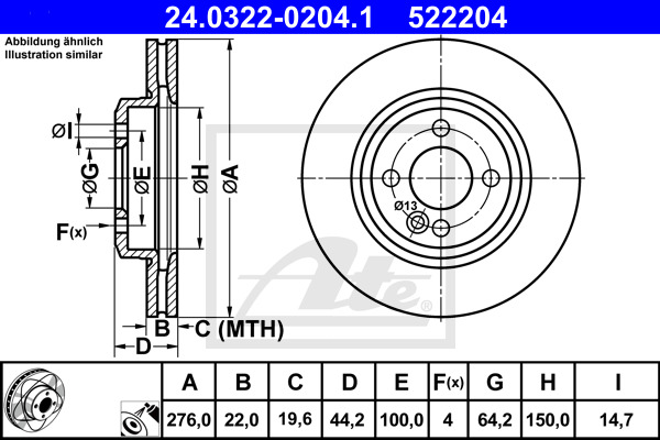 Tarcza hamulcowa, PowerDisc 24.0322-0204.1 ATE