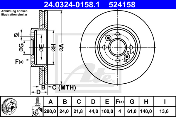 Tarcza hamulcowa, PowerDisc 24.0324-0158.1 ATE