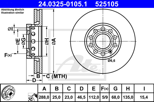 Tarcza hamulcowa, PowerDisc 24.0325-0105.1 ATE