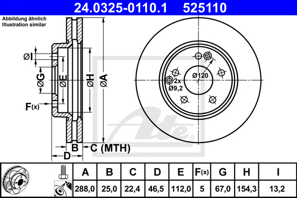 Tarcza hamulcowa, PowerDisc 24.0325-0110.1 ATE