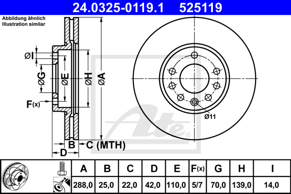 Tarcza hamulcowa, PowerDisc 24.0325-0119.1 ATE