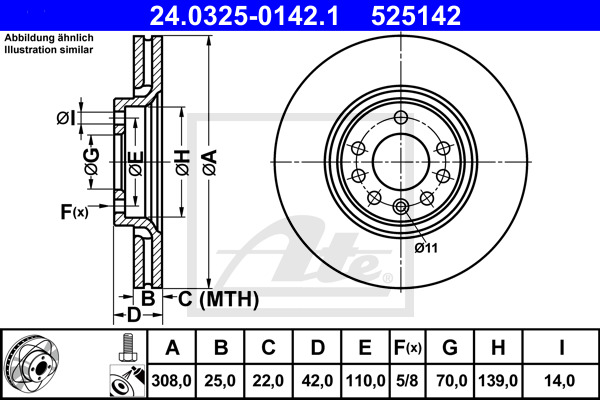 Tarcza hamulcowa, PowerDisc 24.0325-0142.1 ATE