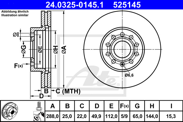 Tarcza hamulcowa, PowerDisc 24.0325-0145.1 ATE