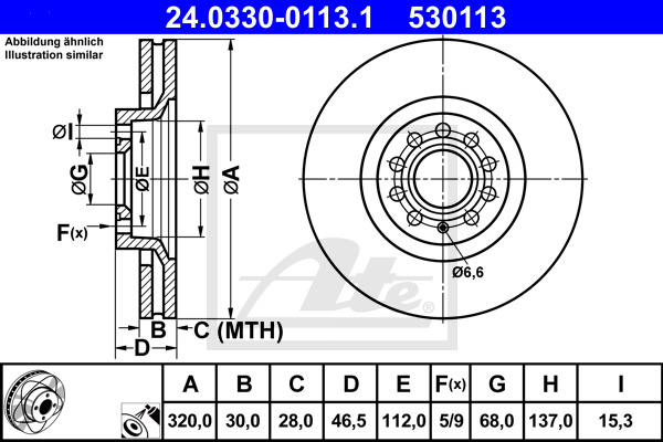 Tarcza hamulcowa, PowerDisc 24.0330-0113.1 ATE