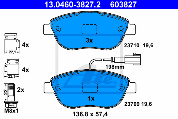 Klocki hamulcowe - komplet 13.0460-3827.2 ATE