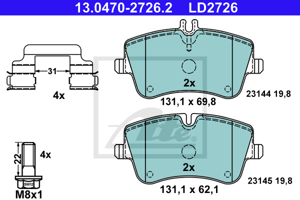 Klocki hamulcowe - komplet, ATE Ceramic 13.0470-2726.2 ATE