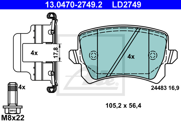 Klocki hamulcowe - komplet, ATE Ceramic 13.0470-2749.2 ATE