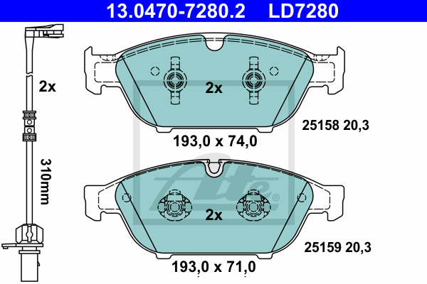 Klocki hamulcowe - komplet, ATE Ceramic 13.0470-7280.2 ATE