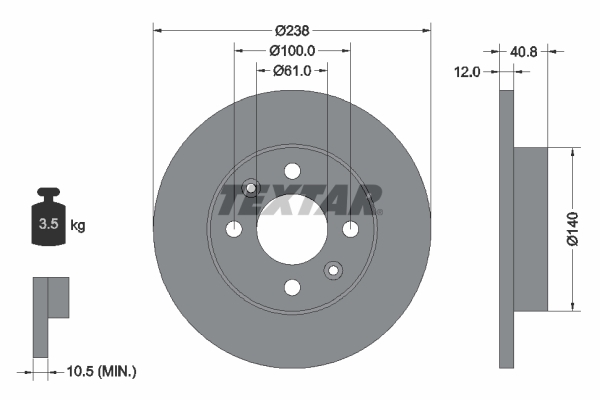 Tarcza hamulcowa, PRO 92036103 TEXTAR