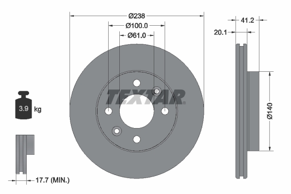 Tarcza hamulcowa, PRO 92036203 TEXTAR