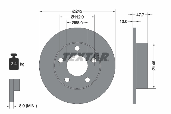 Tarcza hamulcowa, PRO 92088503 TEXTAR