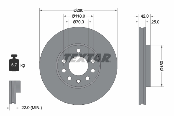 Tarcza hamulcowa, PRO 92091903 TEXTAR