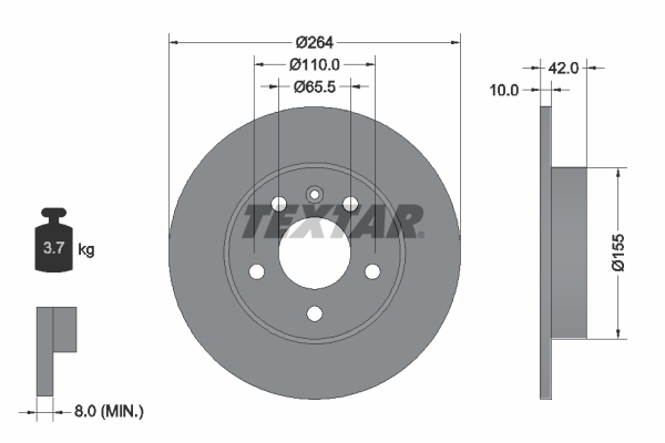 Tarcza hamulcowa, PRO 92092103 TEXTAR