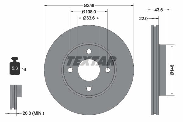Tarcza hamulcowa, PRO 92096203 TEXTAR