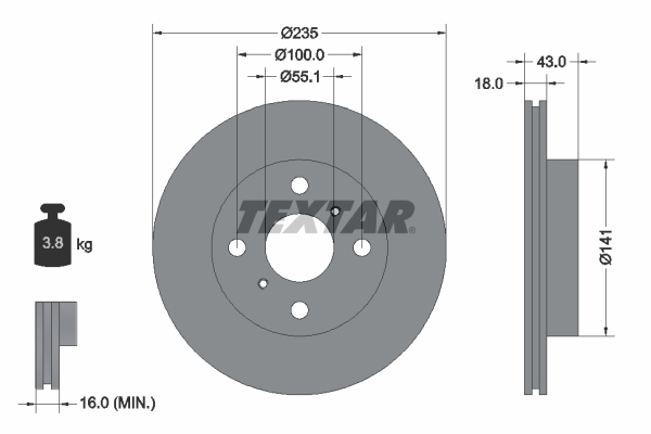 Tarcza hamulcowa, PRO 92103603 TEXTAR