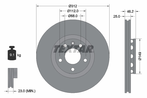 Tarcza hamulcowa, PRO+ 92106105 TEXTAR