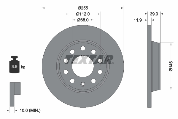 Tarcza hamulcowa, PRO 92106303 TEXTAR