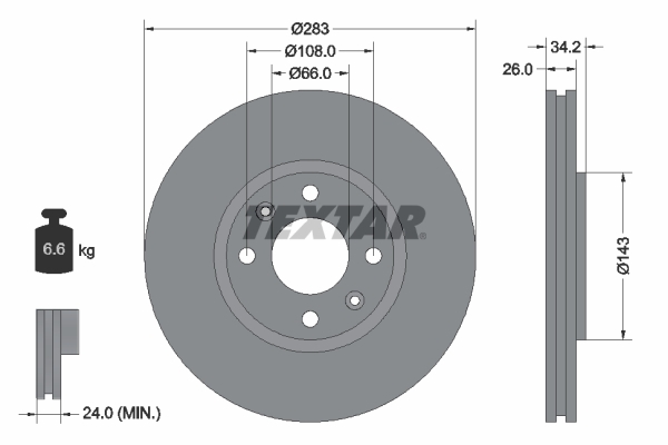 Tarcza hamulcowa, PRO 92111603 TEXTAR