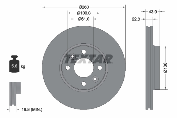 Tarcza hamulcowa, PRO 92119203 TEXTAR