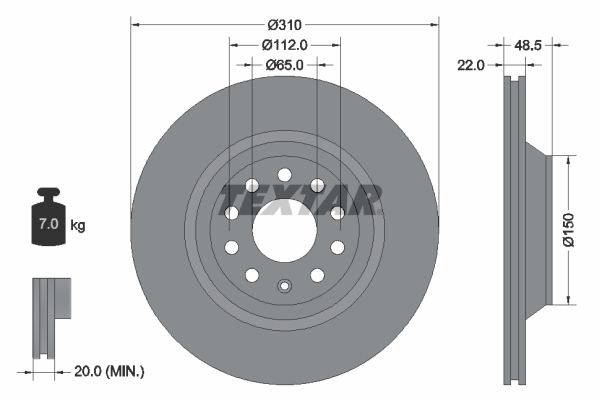 Tarcza hamulcowa, PRO 92140703 TEXTAR