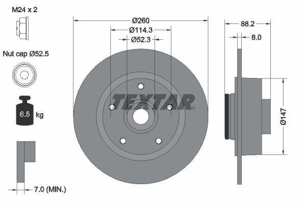 Tarcza hamulcowa, PRO 92195903 TEXTAR
