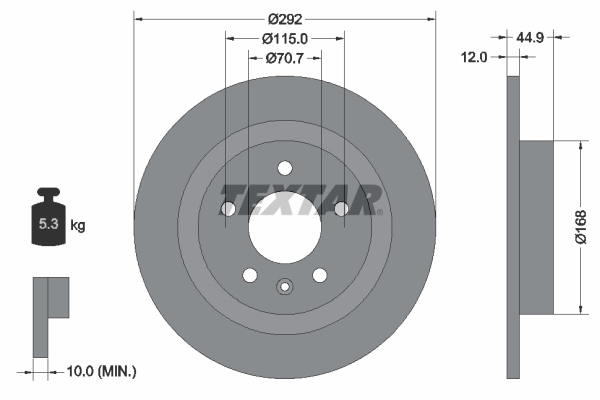 Tarcza hamulcowa, PRO 92205703 TEXTAR