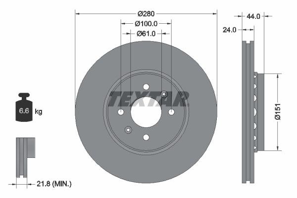 Tarcza hamulcowa, PRO 92254603 TEXTAR