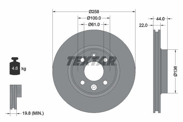 Tarcza hamulcowa, PRO 92255203 TEXTAR