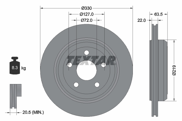Tarcza hamulcowa, PRO 92273403 TEXTAR