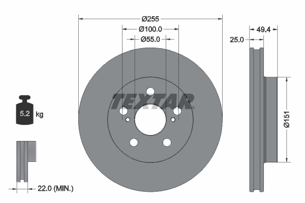 Tarcza hamulcowa, PRO 92301703 TEXTAR