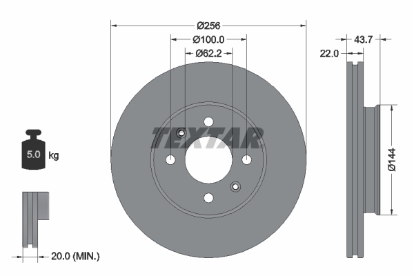 Tarcza hamulcowa, PRO 92304603 TEXTAR