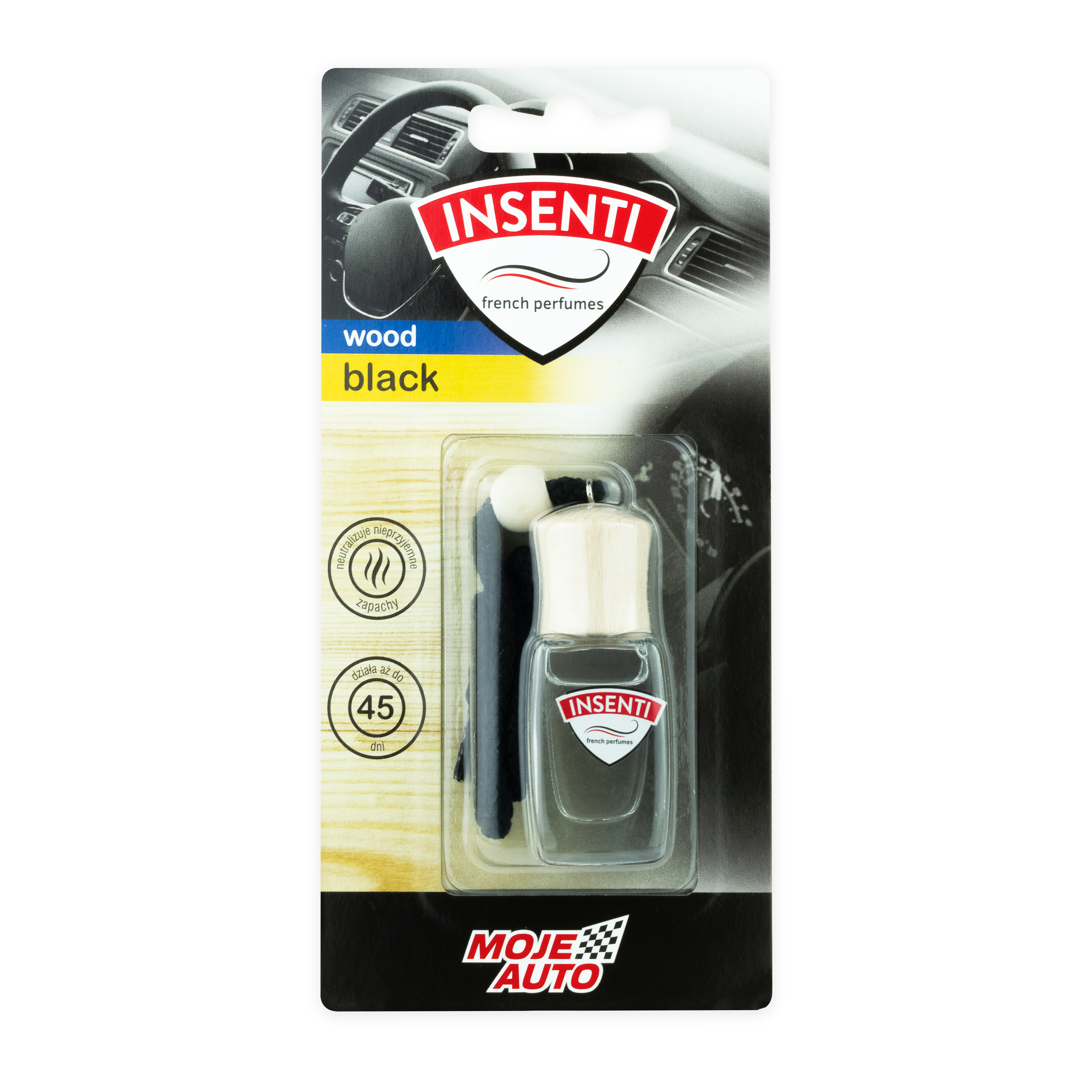 ZAPACH MOJE AUTO - INSENTI WOOD - BLACK  BLISTER 8ML AMTRA 15-155 AMTRA