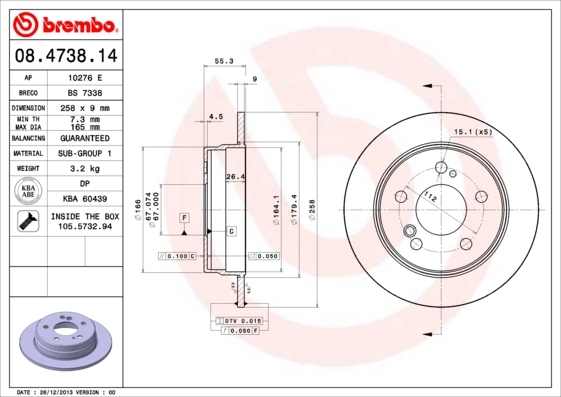 Tarcza hamulcowa 08.4738.14 BREMBO