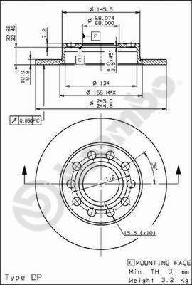 Tarcza hamulcowa, COATED DISC LINE 08.9136.11 BREMBO