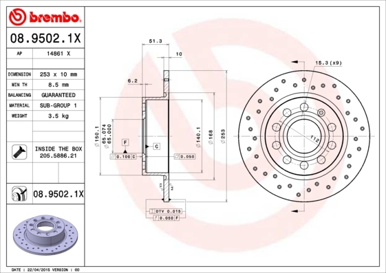 Tarcza hamulcowa, BREMBO XTRA LINE 08.9502.1X BREMBO