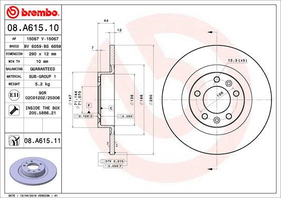 Tarcza hamulcowa, COATED DISC LINE 08.A615.11 BREMBO