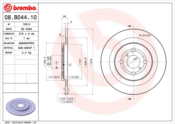 Tarcza hamulcowa 08.B044.10 BREMBO