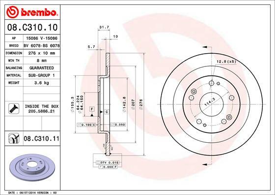 Tarcza hamulcowa, COATED DISC LINE 08.C310.11 BREMBO