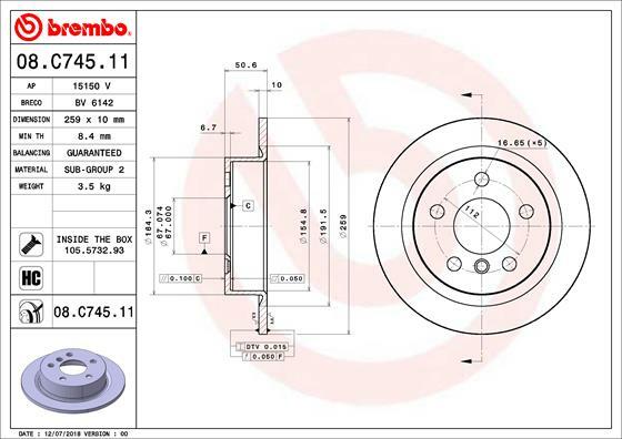 Tarcza hamulcowa, COATED DISC LINE 08.C745.11 BREMBO