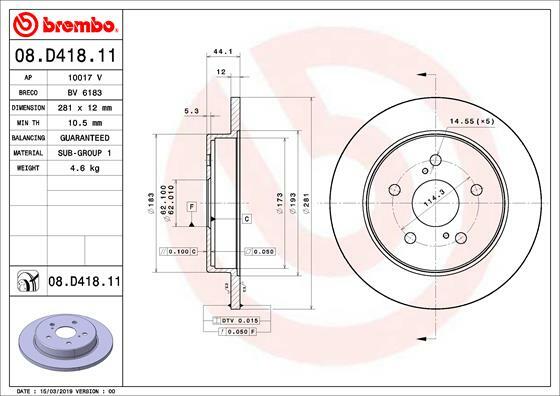 Tarcza hamulcowa, COATED DISC LINE 08.D418.11 BREMBO