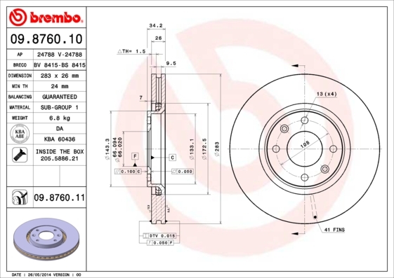 Tarcza hamulcowa 09.8760.10 BREMBO