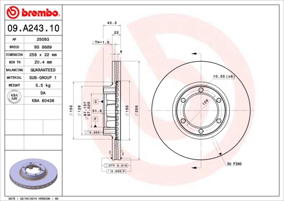 Tarcza hamulcowa 09.A243.10 BREMBO
